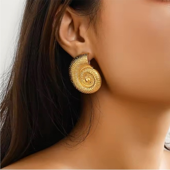 Anthropologie Jewelry - Romilly - Big Conch Gold Earings. Hot item. Trendy. NWT